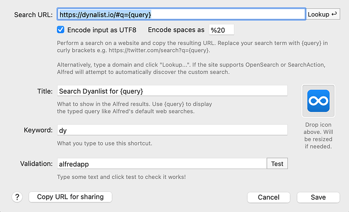 Alfred Search settings