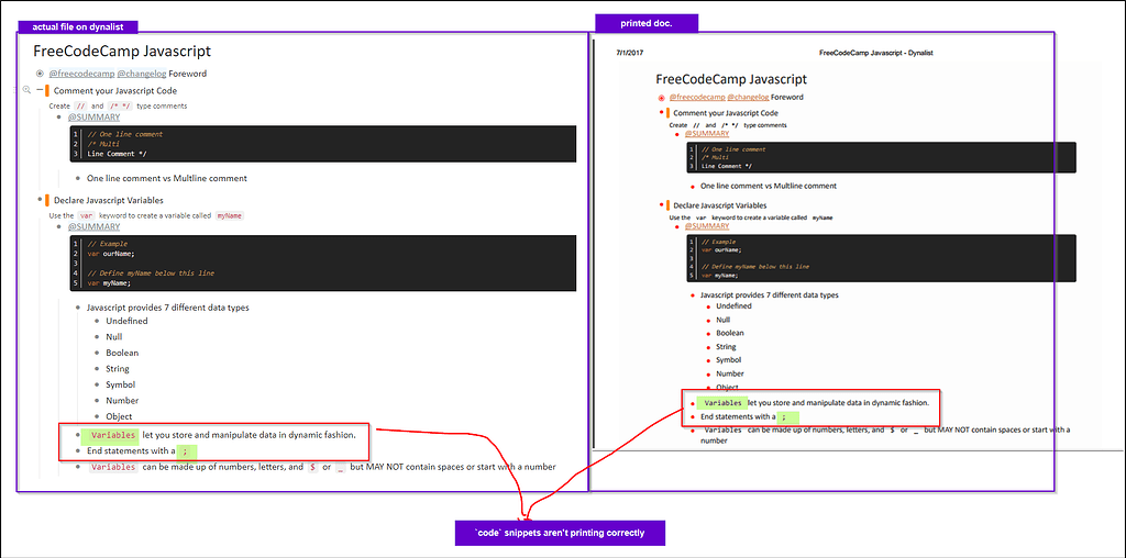 Getting `code` items to print out - Help - Dynalist Forum